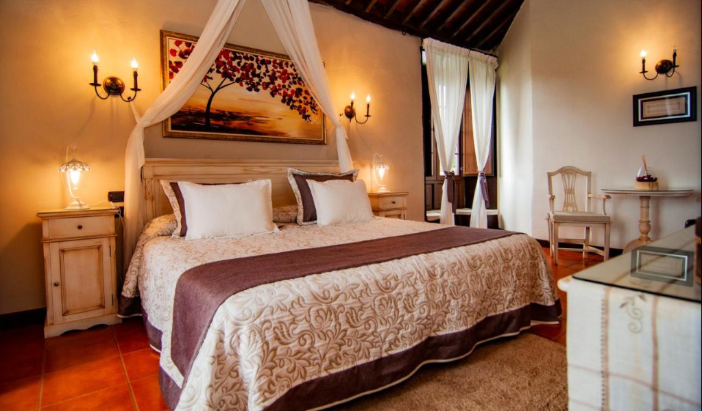 Rustic hotel room in Tenerife with a double bed and classic décor.