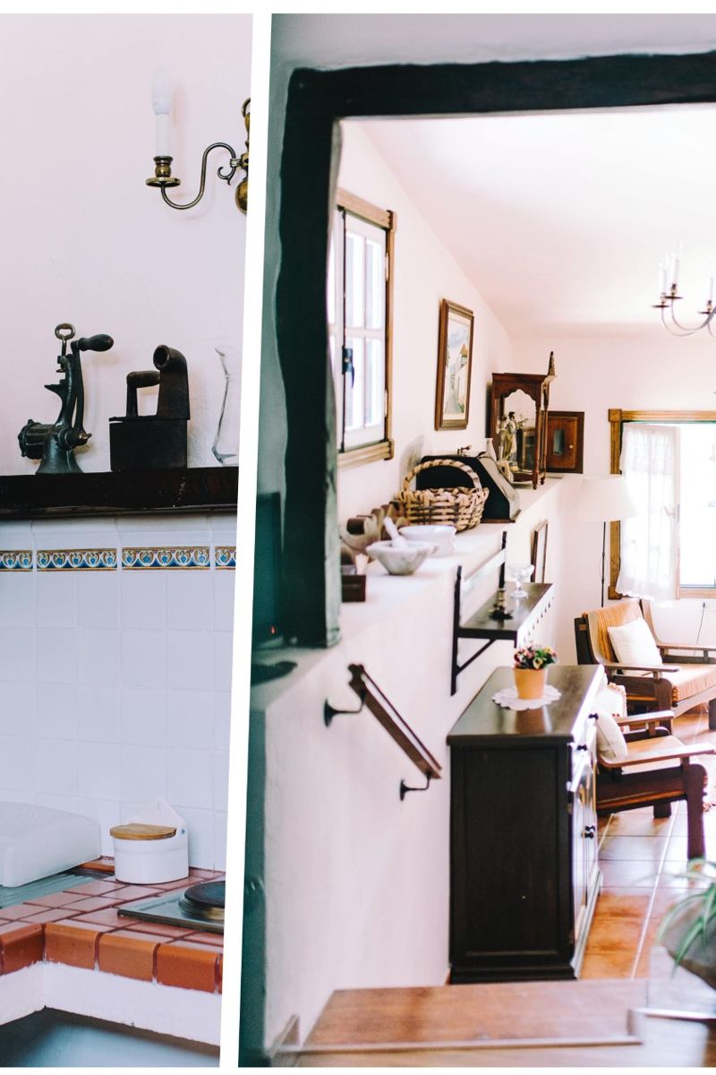 Rustic interior with antique items and a cozy seating area in Tenerife.