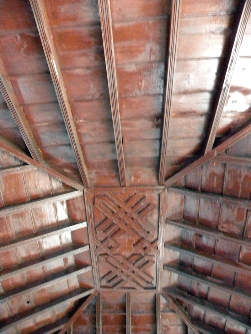 Wooden ceiling with geometric design in a historic building in La Laguna, Tenerife.