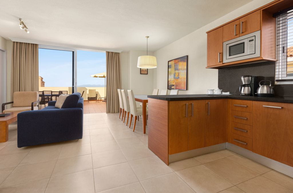 Spacious apartment living room with kitchen in Tenerife.