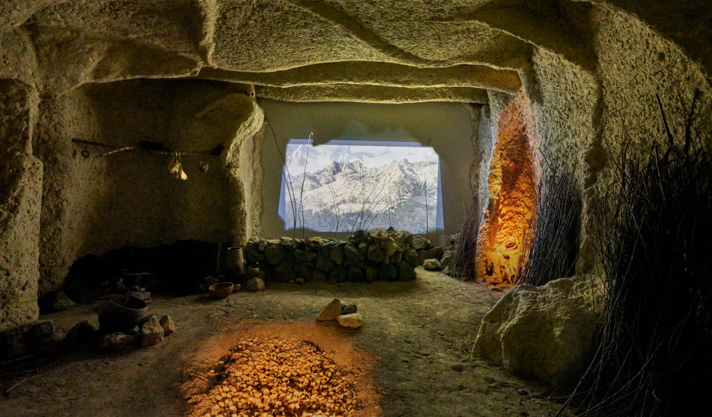 Cave with a projection of mountains in Tenerife.