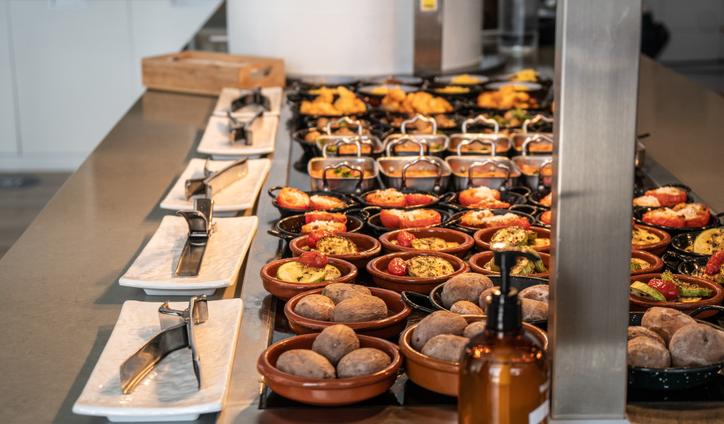 Tapas selection on counter in Tenerife restaurant.