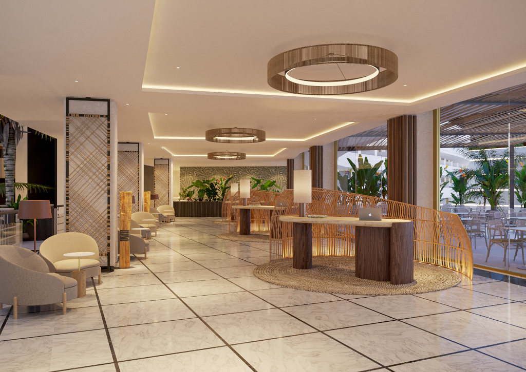 Spacious hotel lobby with modern design in Tenerife.