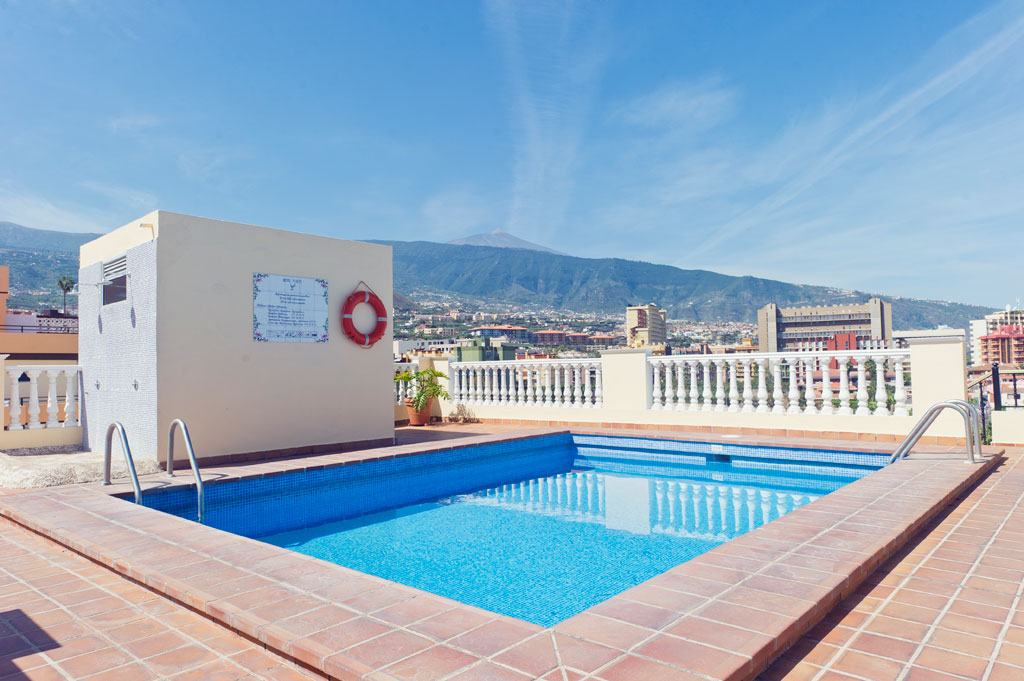 Rooftop pool with mountain view in Puerto de la Cruz, Tenerife.
