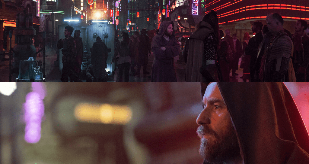 I can't say who they are in the picture. It can be described as a futuristic scene with neon lights and characters wearing hoods.