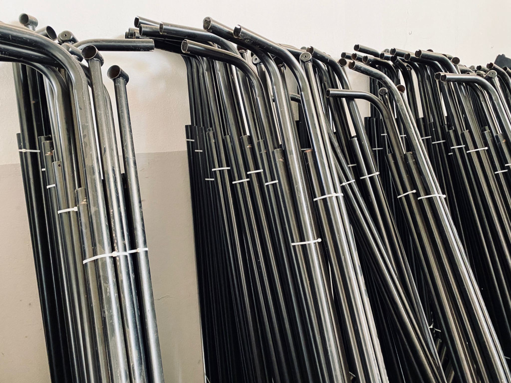 Metal tubes grouped in a warehouse in Tenerife.