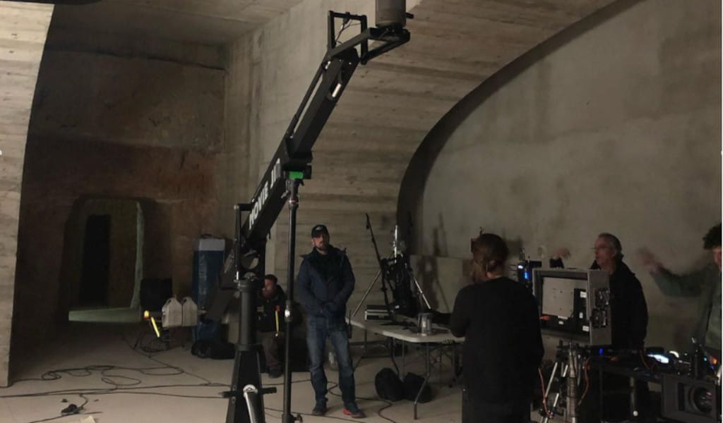 Film crew working on an underground set in Tenerife.