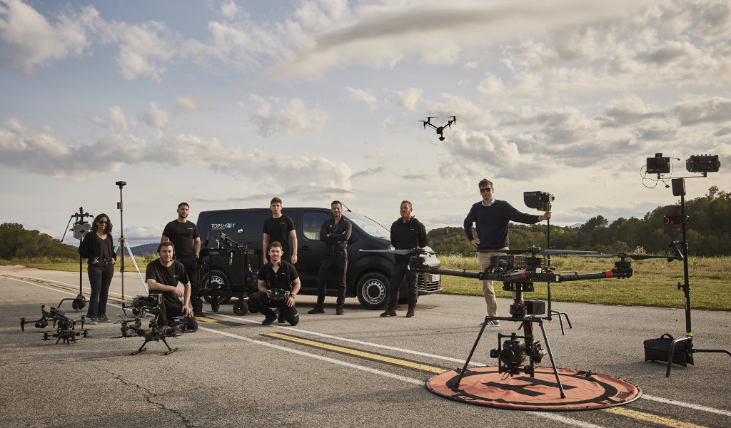 Drone equipment and filming equipment on an open road, in Tenerife.