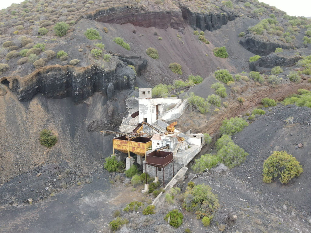 An old abandoned factory in the volcanic landscape of Tenerife.