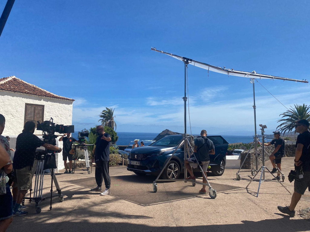 Film crew in a coastal location in Tenerife with sea views.