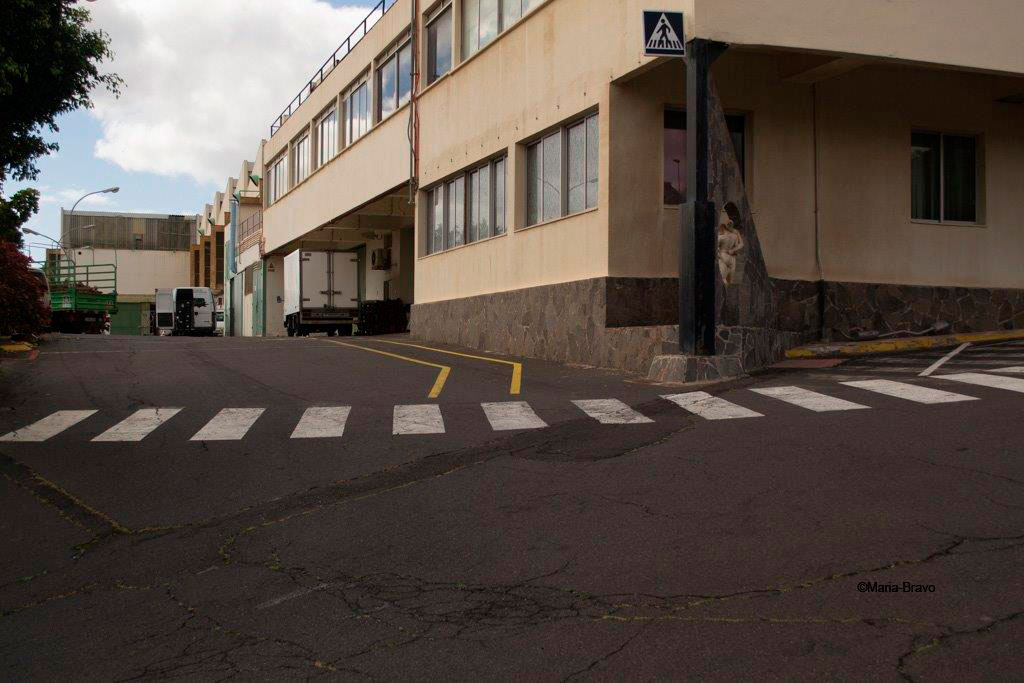 Industrial building and zebra crossing in Tenerife.