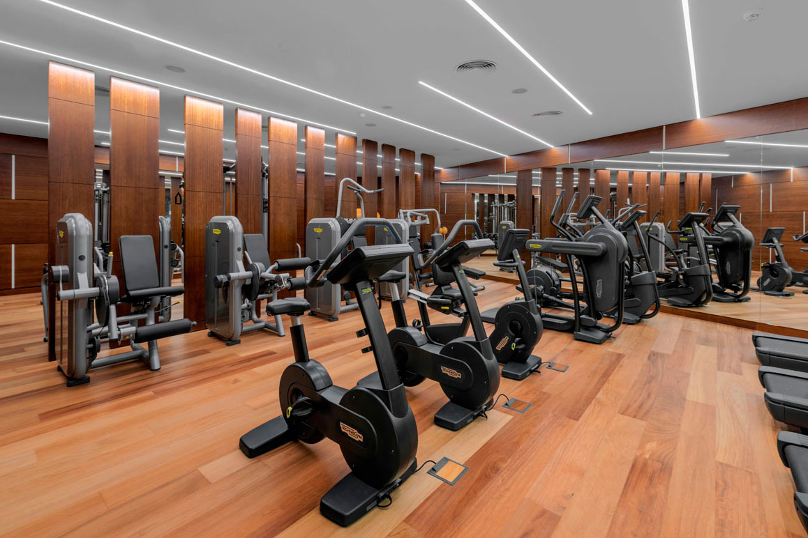 Gym with exercise equipment in a hotel in Tenerife.