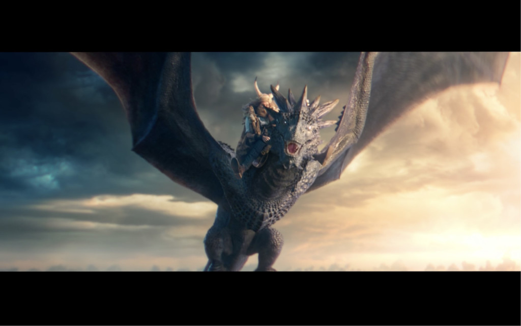 Winged dragon flying over a cloudy sky in Tenerife.