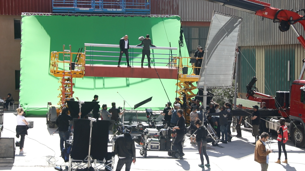 Production filming with green screen and technical staff in Tenerife.