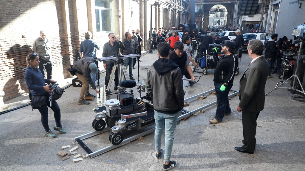 People preparing film crew on a film set in Tenerife.