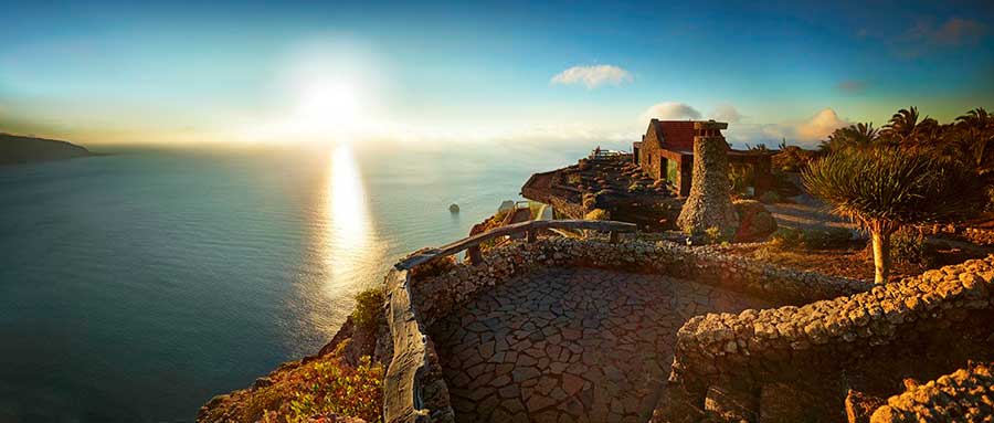 Viewpoint in Tenerife with sea view at sunset.