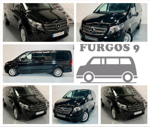 Black Mercedes van for rent in Tenerife. Plate 1725 KTT. Text: FURGOS 9.