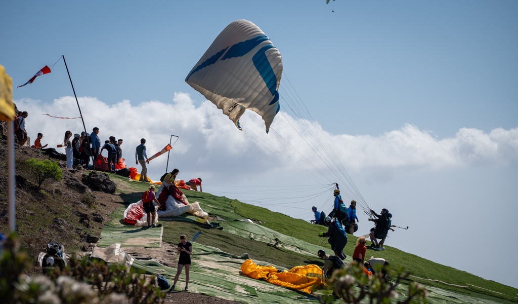 People getting ready to paraglide in Tenerife.