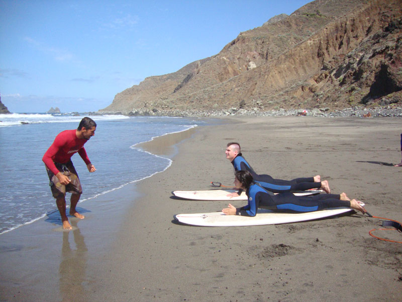 Surf instruction in Playa de Benijo, Tenerife.