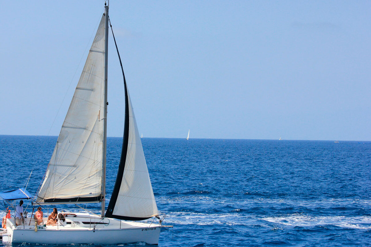 Sailboat sailing on the sea near Tenerife.