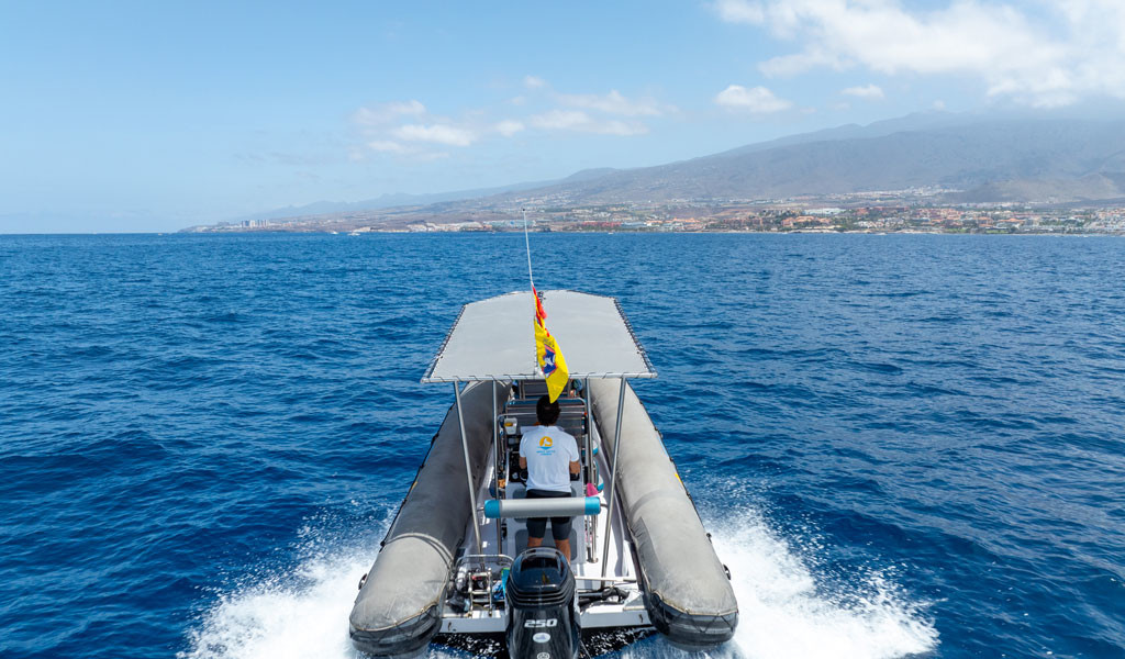Boat on the ocean overlooking the coast of Tenerife.