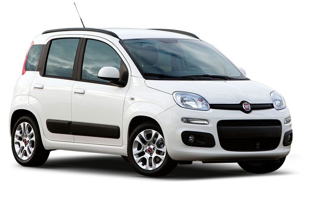 Parked white Fiat Panda car.