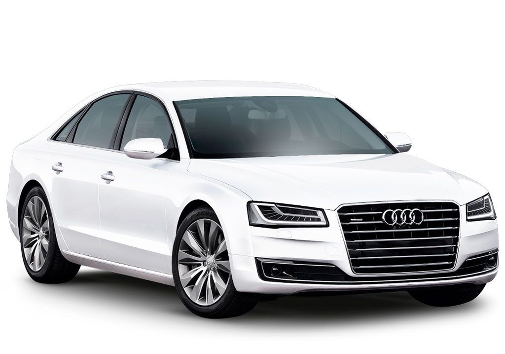 White Audi A8 sedan parked in Santa Cruz de Tenerife.