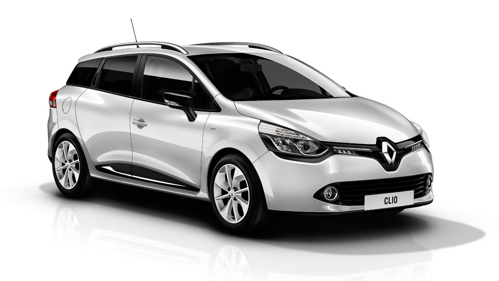 Silver Renault Clio parked on a white background in Tenerife.
