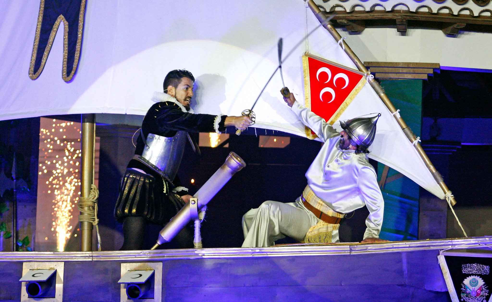 Medieval combat by boat during show in Tenerife.