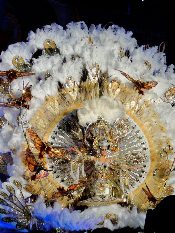 Carnival costume with feathers and butterflies in Santa Cruz de Tenerife.