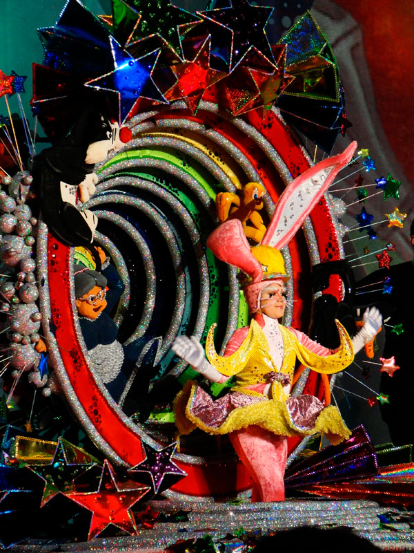 Festive costume with animated characters at a carnival in Tenerife.