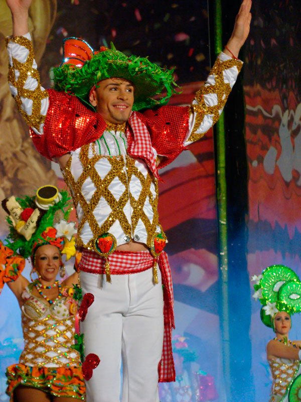 Dancer in festive costume at the Carnival of Santa Cruz de Tenerife.