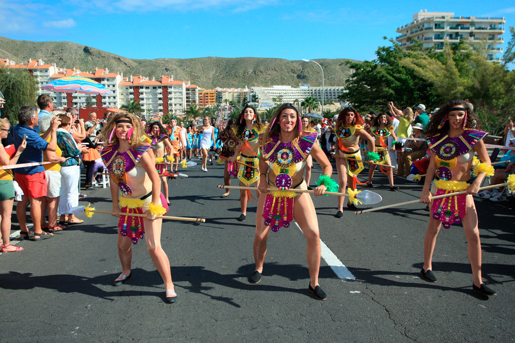 Group of dancers at a street parade in Tenerife.