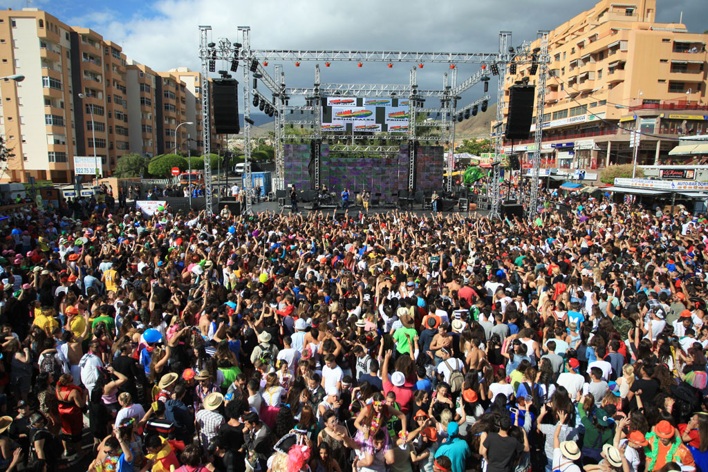 Crowd at an outdoor concert in Playa de las Americas, Tenerife.