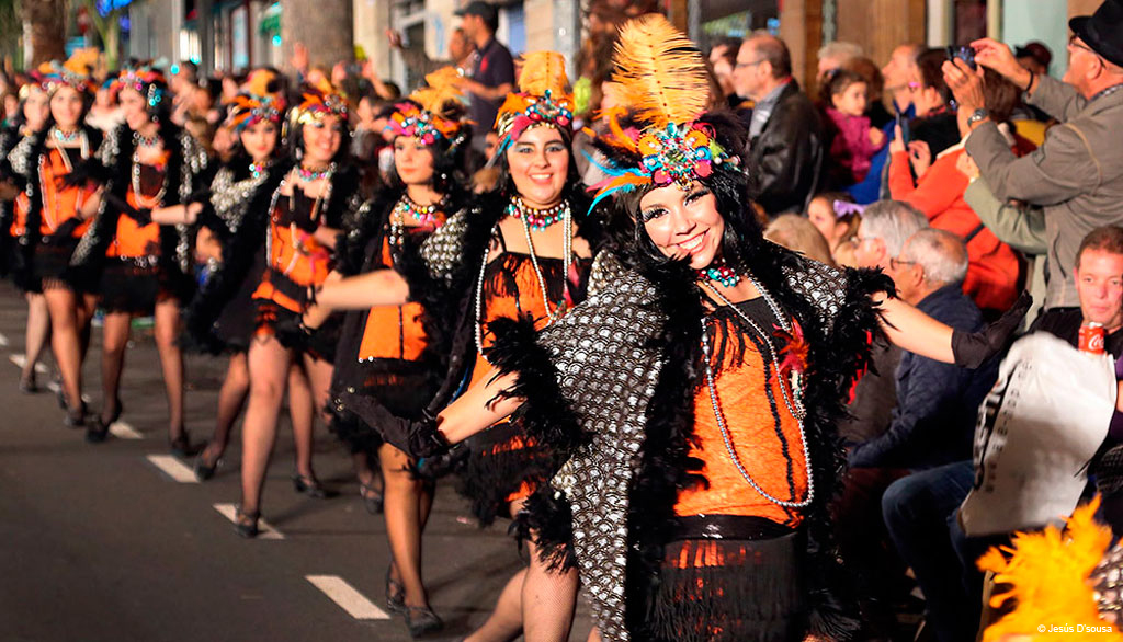 Group of dancers in carnival parade in Santa Cruz de Tenerife.