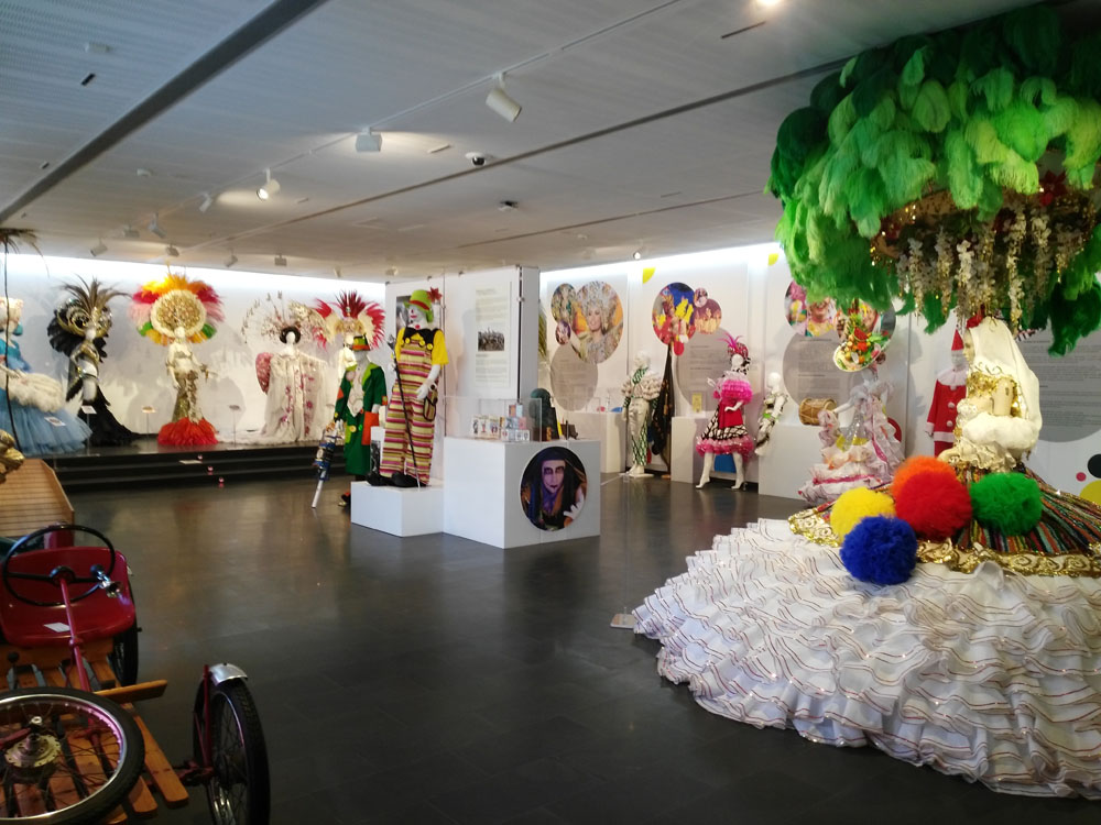 Exhibition of colorful Carnival costumes in Tenerife.