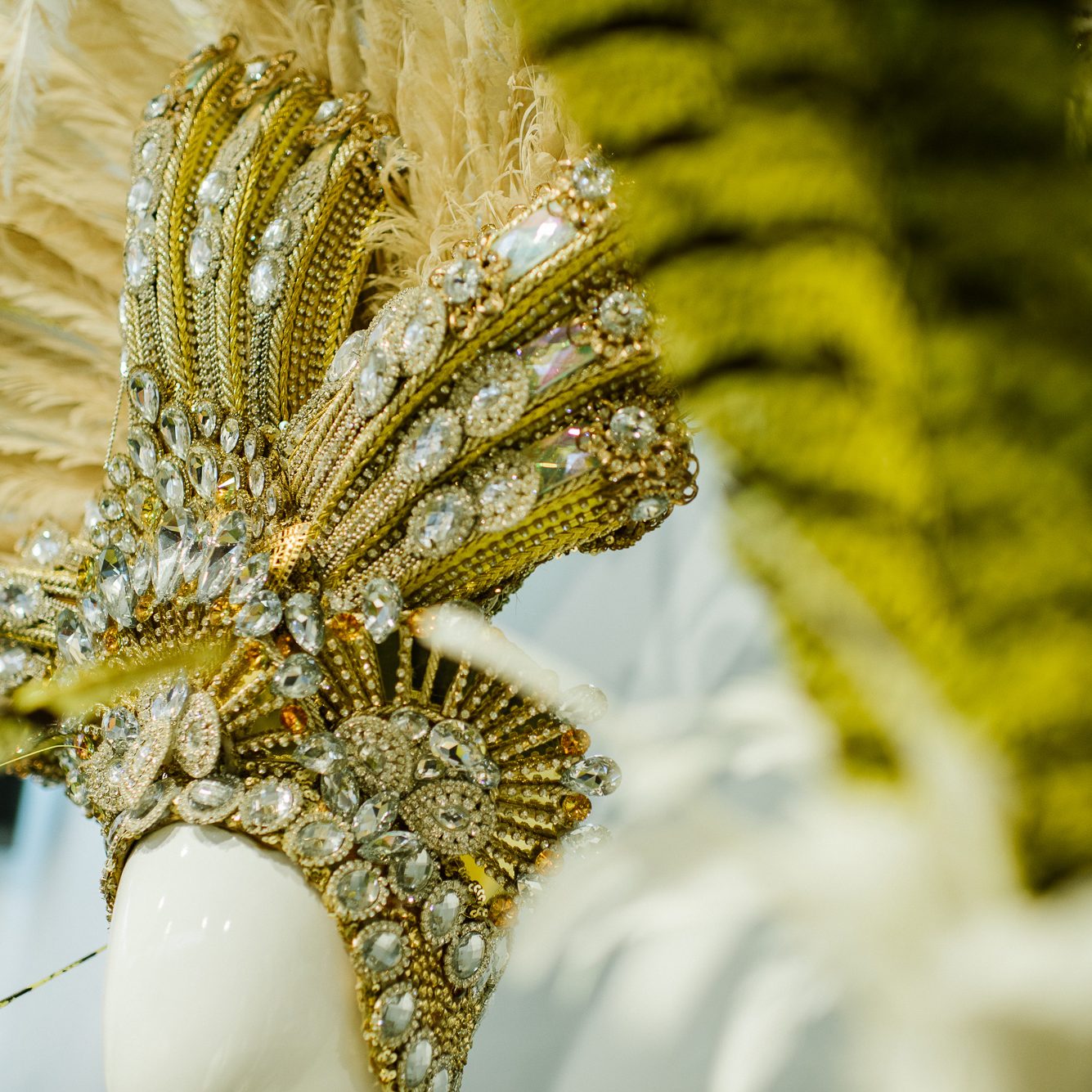 Hat adorned with feathers and shiny gems in Santa Cruz de Tenerife.