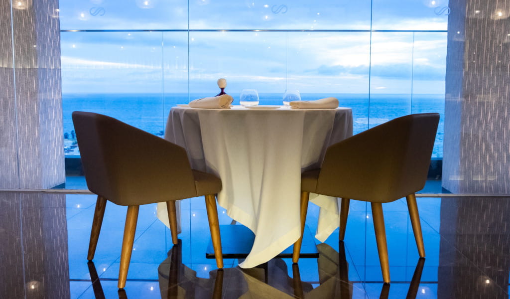 Table for two with sea view in a restaurant in Tenerife.