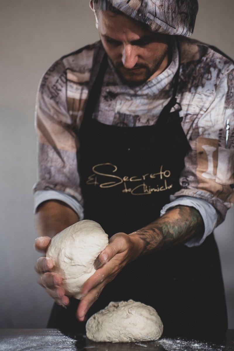 Chef kneading bread at El Secreto de Chimiche, Tenerife.