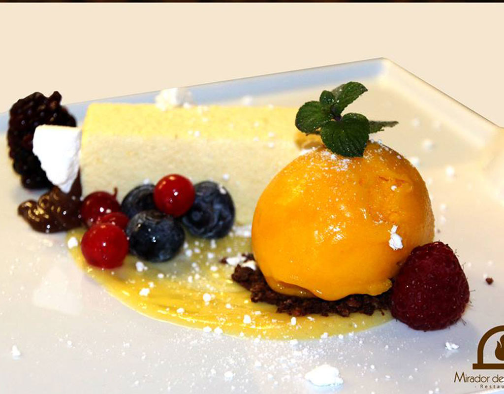 Ice cream dessert with fruit at Mirador de Garachico, Tenerife.