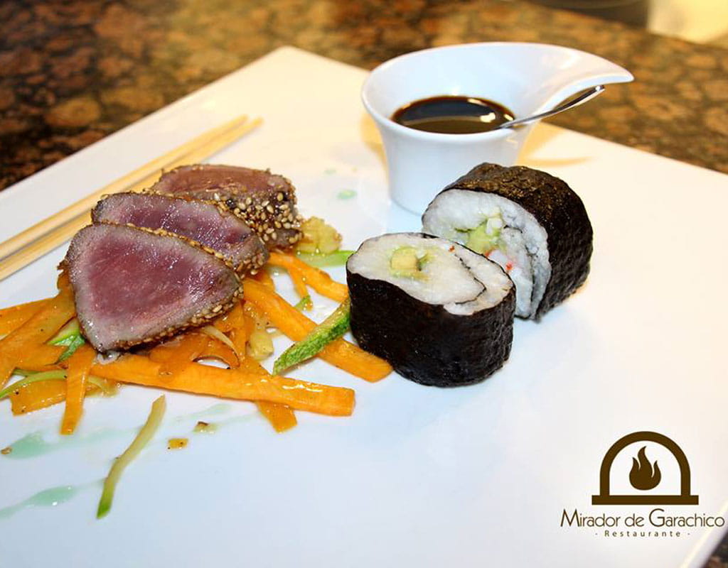 Sushi and tuna with sauce at Restaurante Mirador de Garachico, Tenerife.
