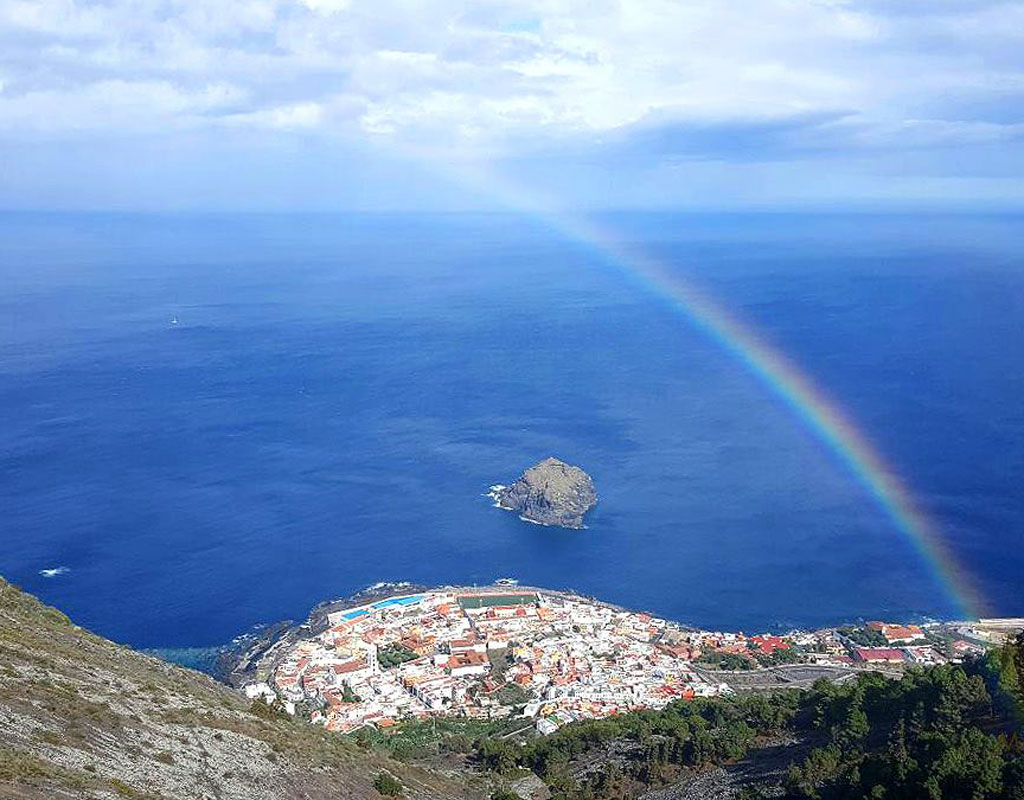 Rainbow over the ocean near Garachico in Tenerife.