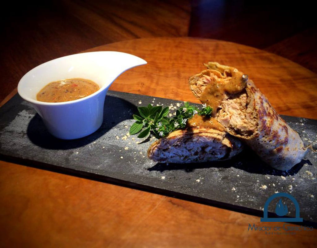Meat dish with sauce and herbs at Mirador de Garachico, Tenerife.
