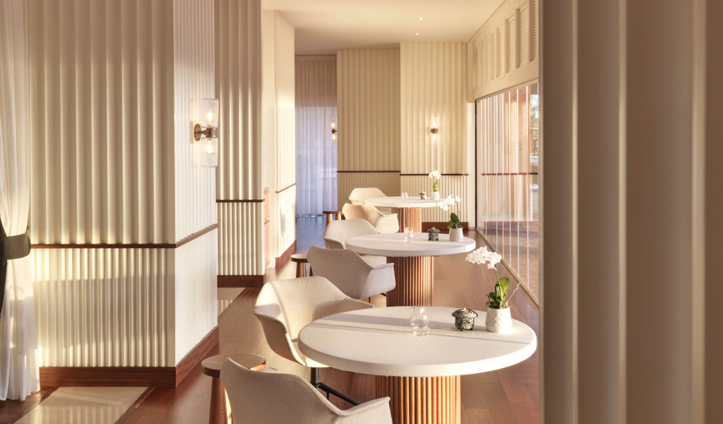 Tables and chairs arranged in elegant restaurant in Tenerife.