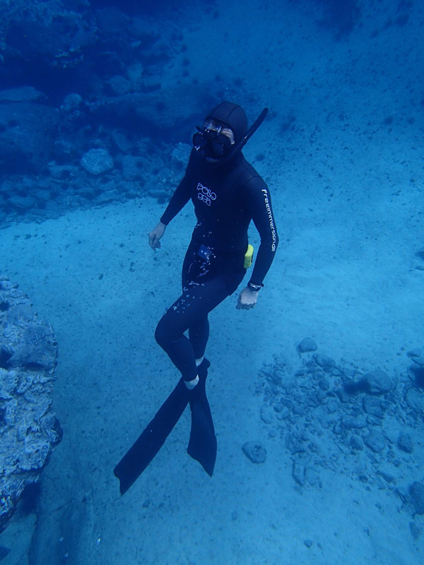 Person diving with a wetsuit in the waters of Tenerife.