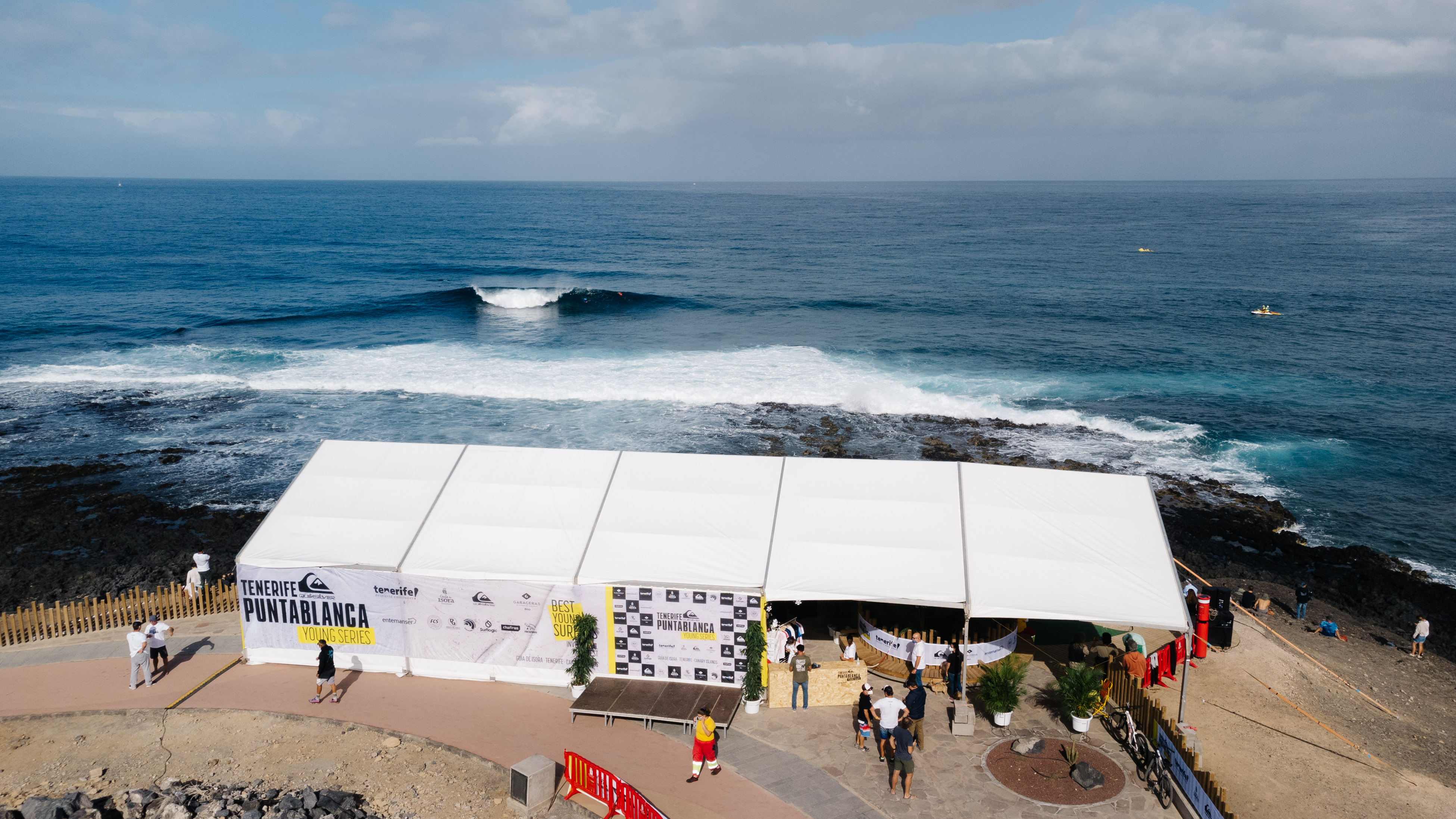 Tent of the Tenerife Punta Blanca Young Series event by the sea.
