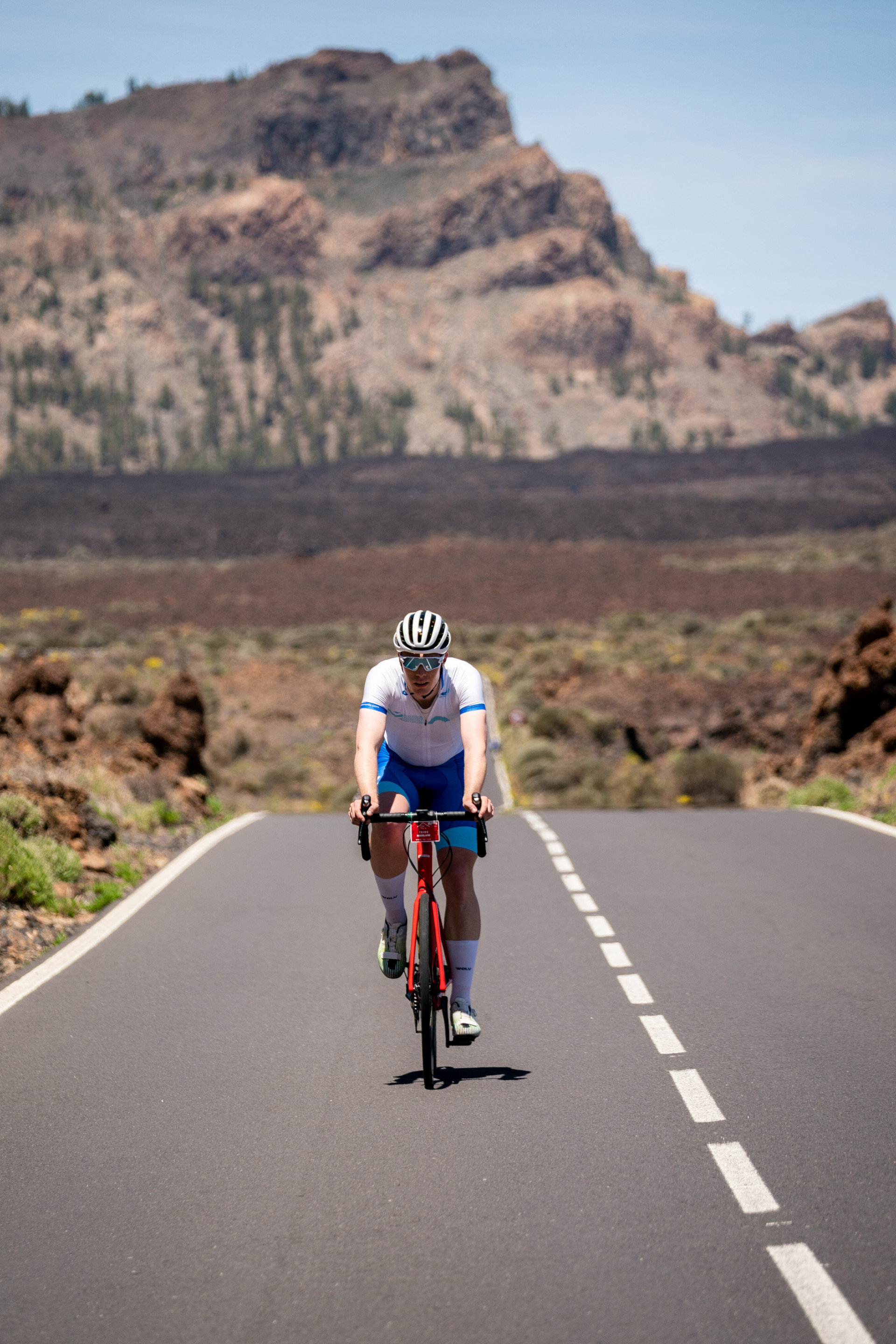 Cyclist on the road to the Mountains of Tenerife.
