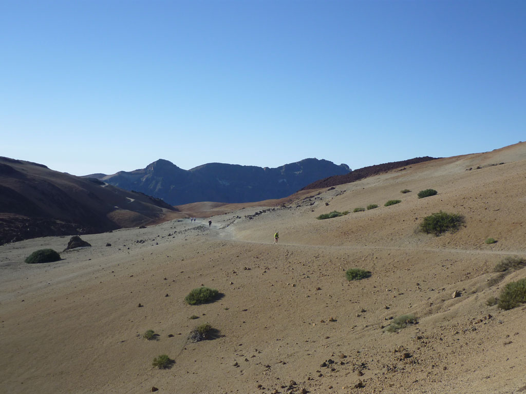 Trail between volcanic landscapes in the Teide National Park, Tenerife.