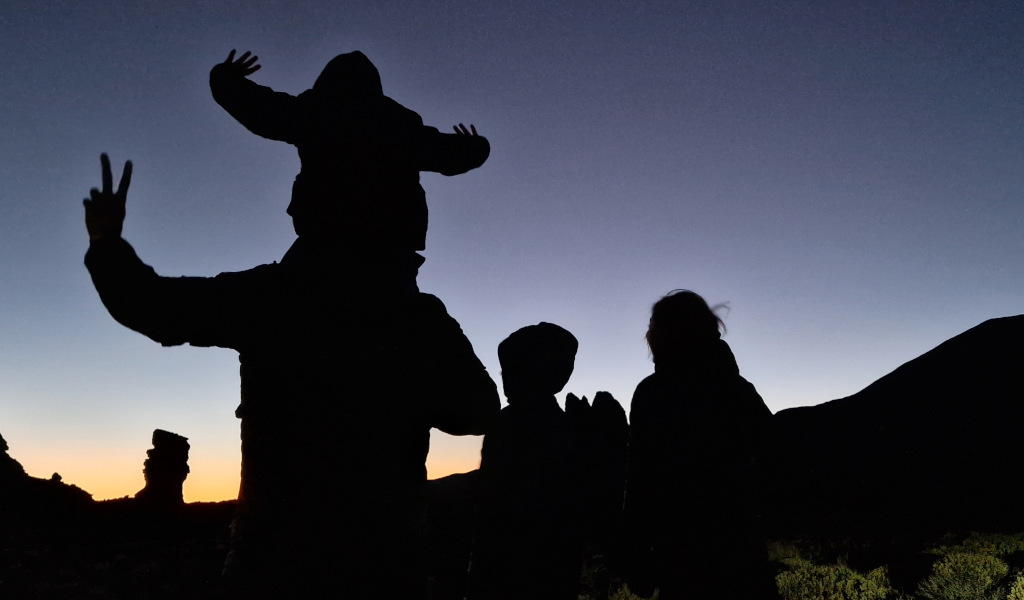 People at sunset in Teide National Park, Tenerife.