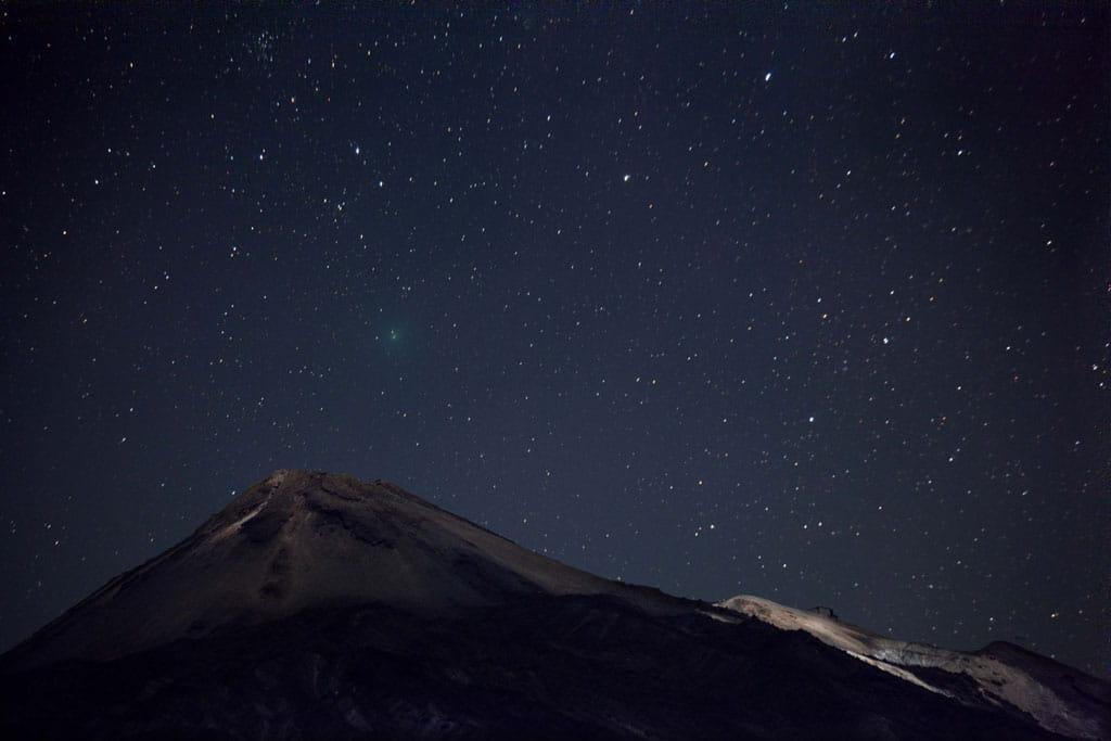 Starry sky over Mount Teide in Tenerife at night.